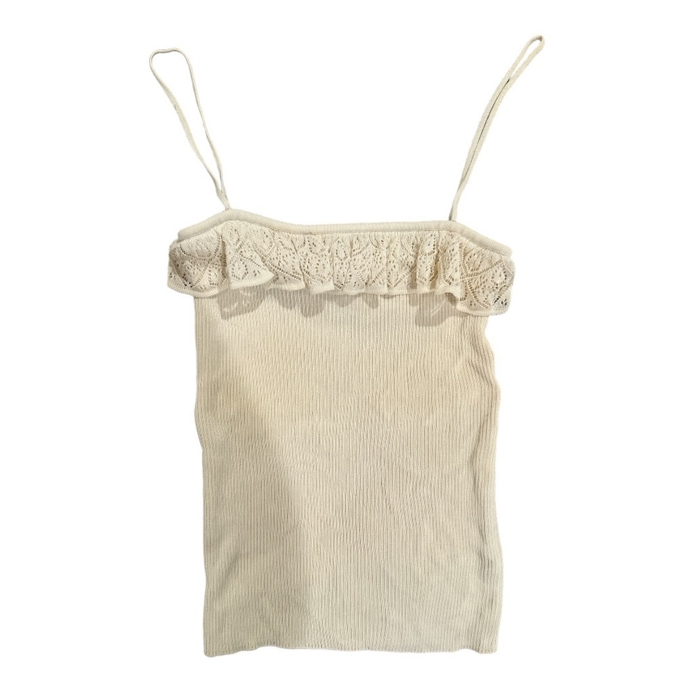 Chloe beige ruffle knotted tank size small. Never worn.